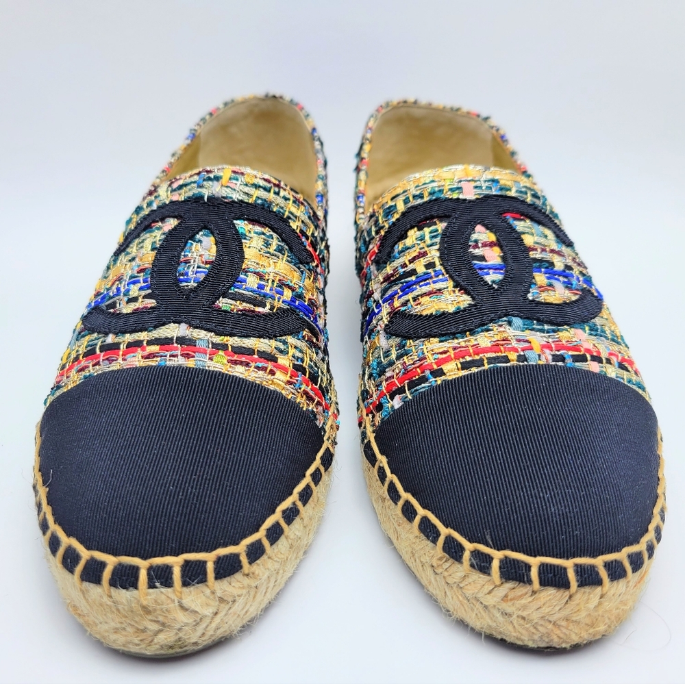 COPY - Chanel Espadrilles Tweed Grosgrain Multicolor 39